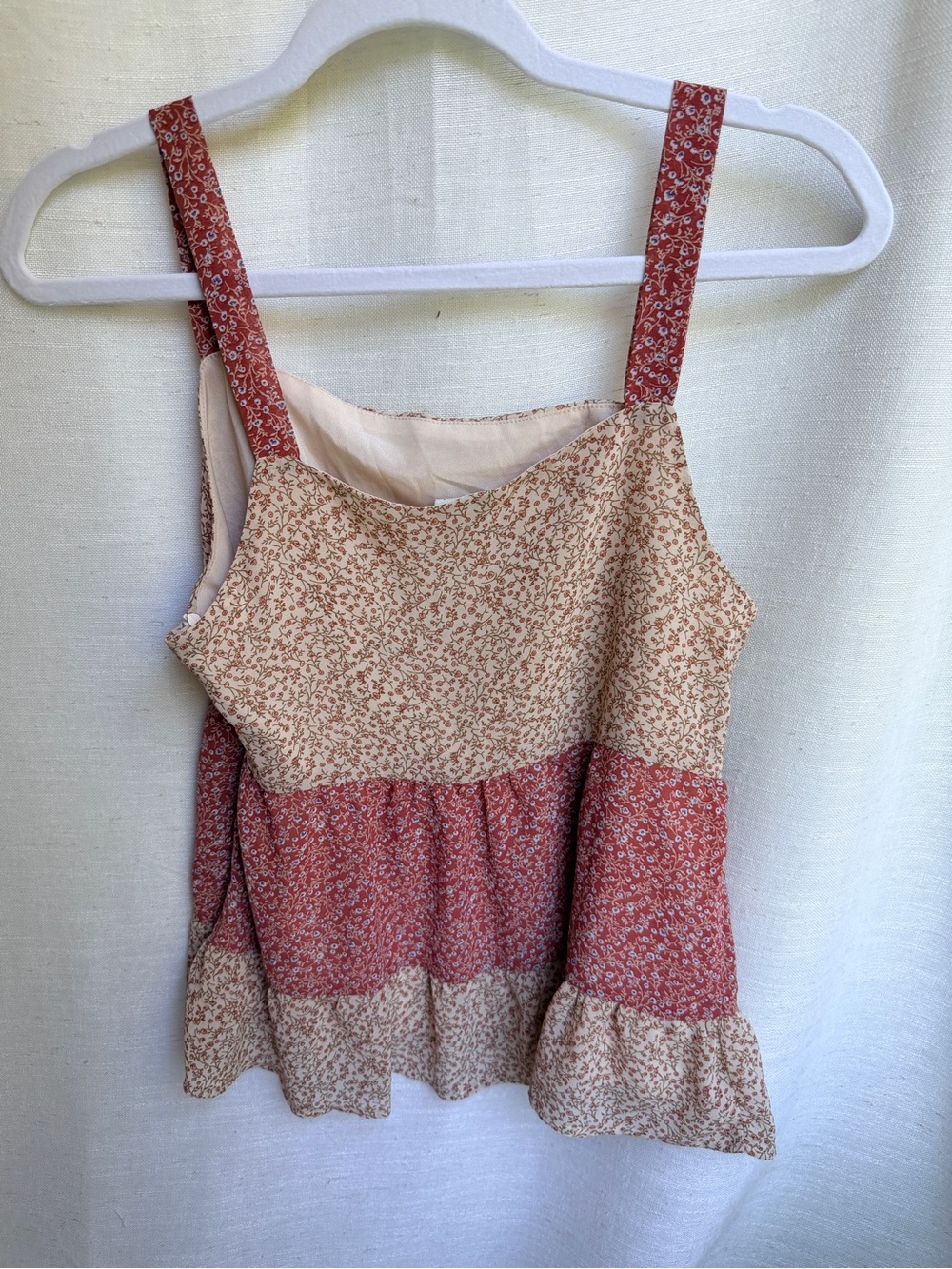 Paper Crane Rust Cream Floral Patchwork Peplum Tank Top M - Picture 2 of 5